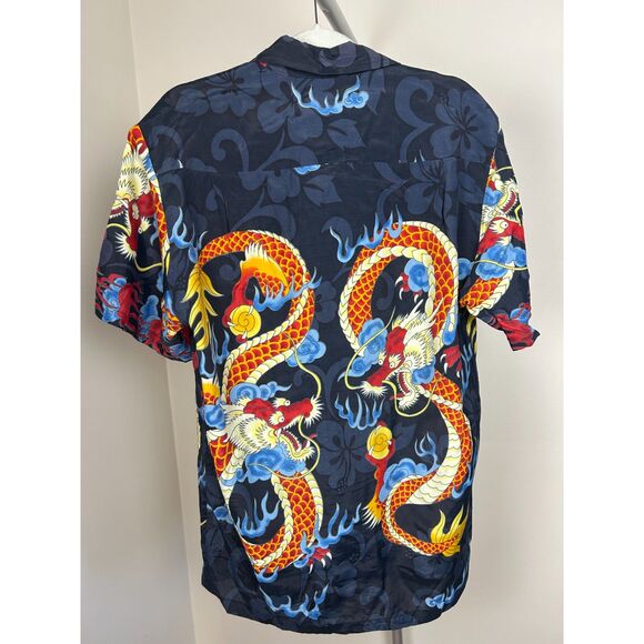 Vintage Men's Hawaiian Dragon 70s 80 Summer Camp Rayon Shirt M - Picture 2 of 3